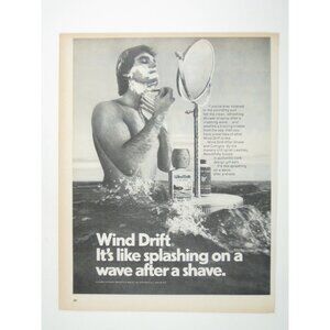 Wind Drift After Shave Cologne 1972 Vintage Print Ad Wave Ocean Mirror